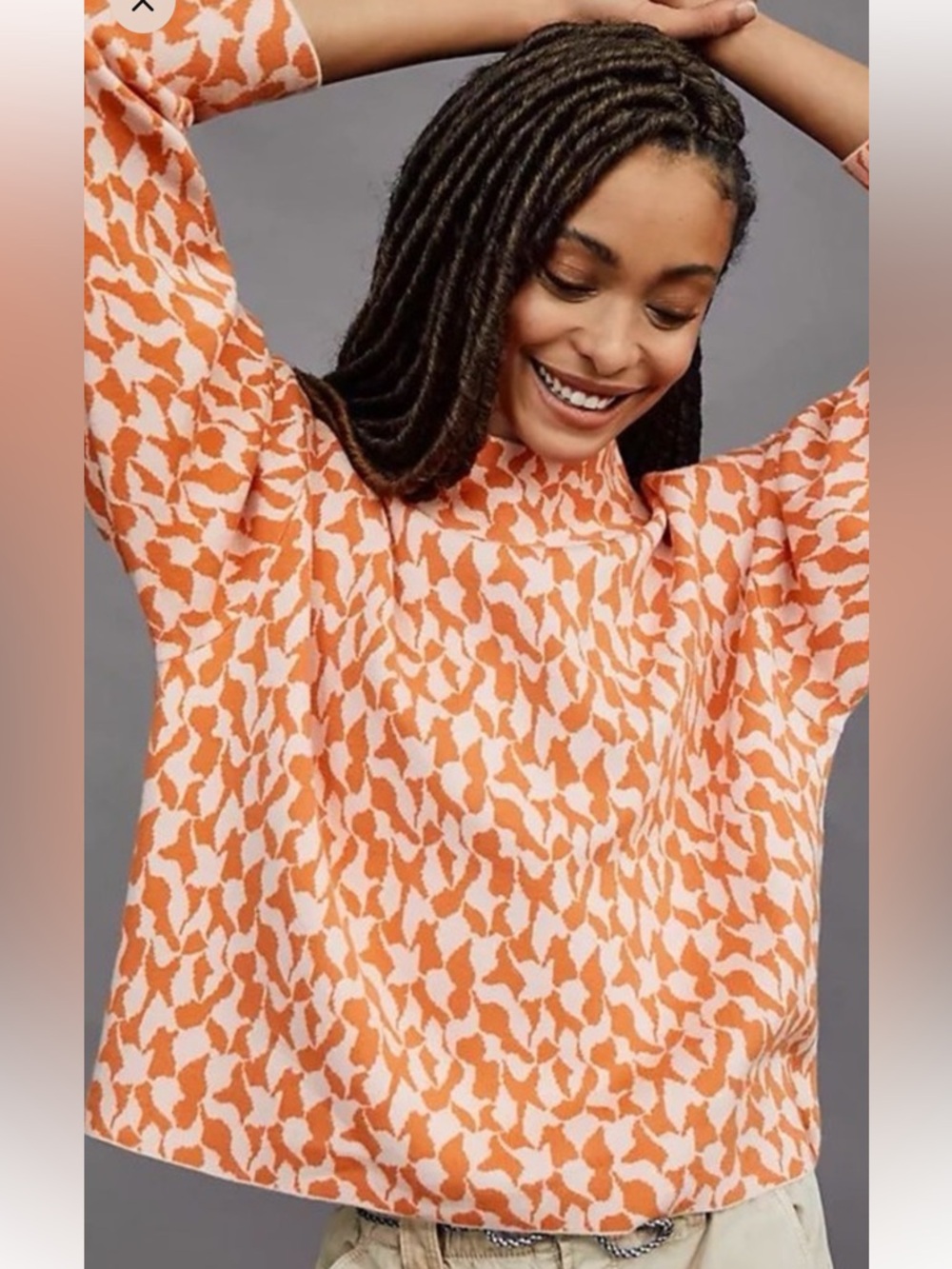 Anthropologie Maeve Carys Orange and Lt Pink Patterned Mock-Neck Sweater Size XL